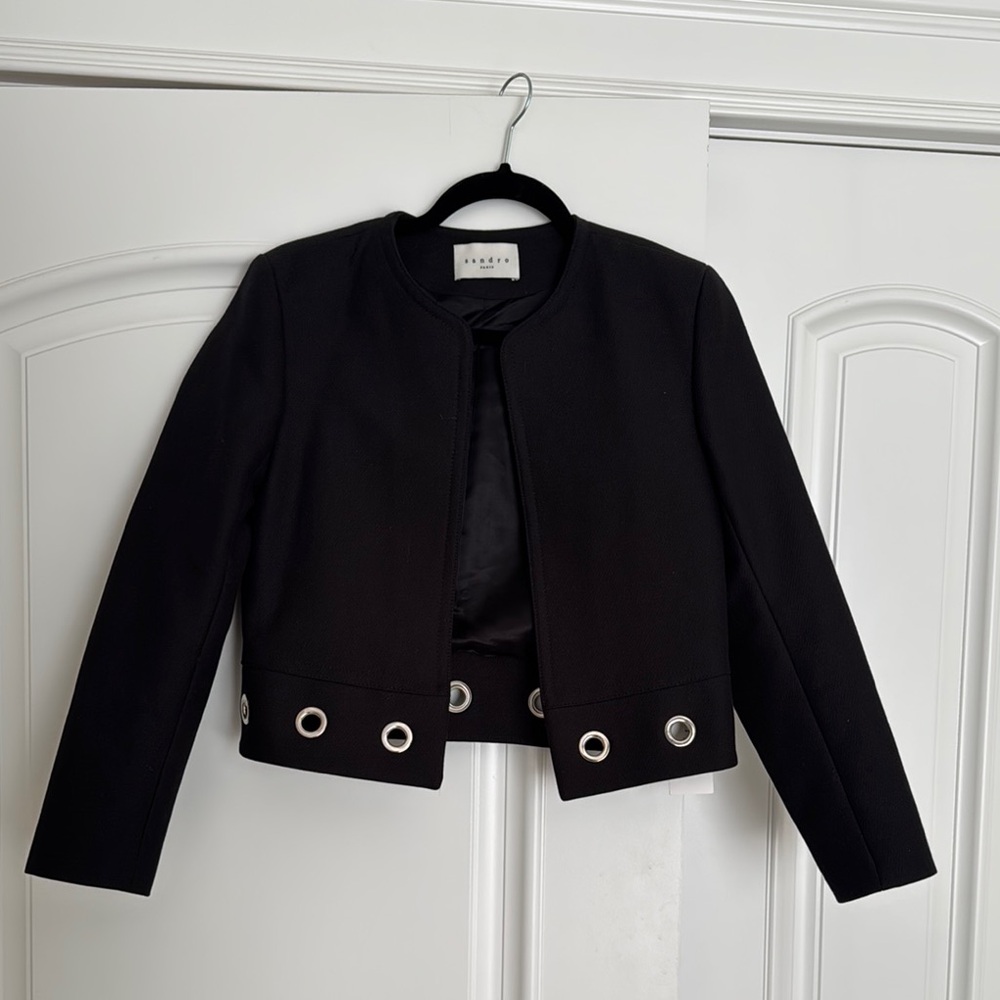 Sandro Black Cropped Jacket with Silver Accents